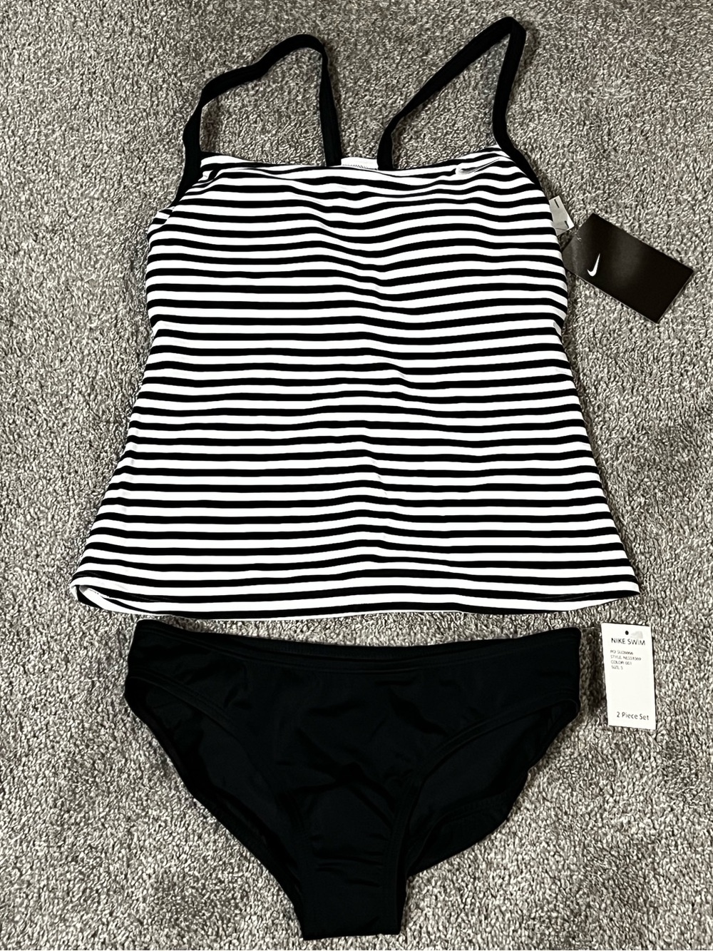 NWT Nike Black and White Striped Tankini Two-Piece Set